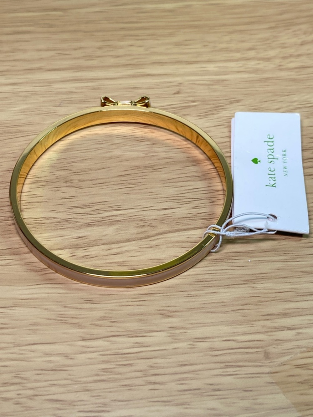 kate spade gold bangle with blush pink bow charm - Picture 5 of 5